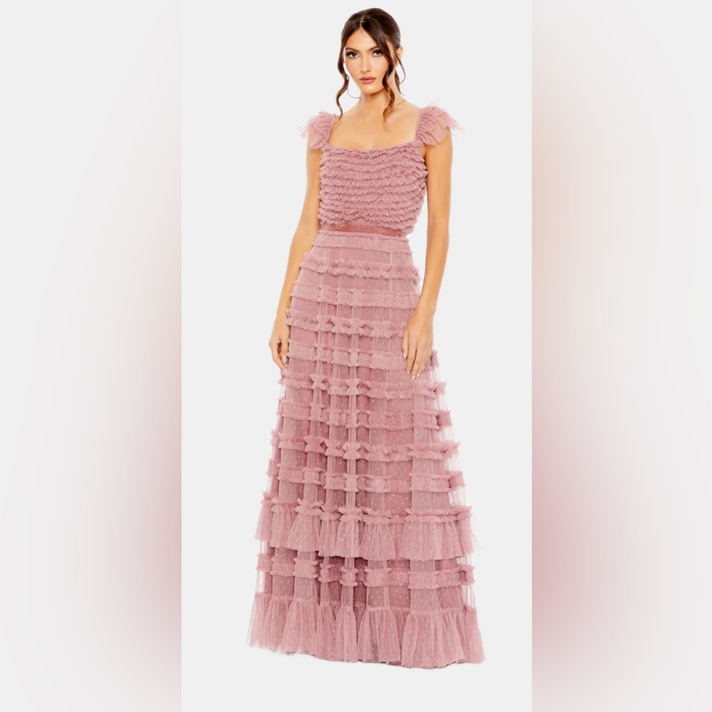 MacDuggal Tiered Ruffle Mesh Gown